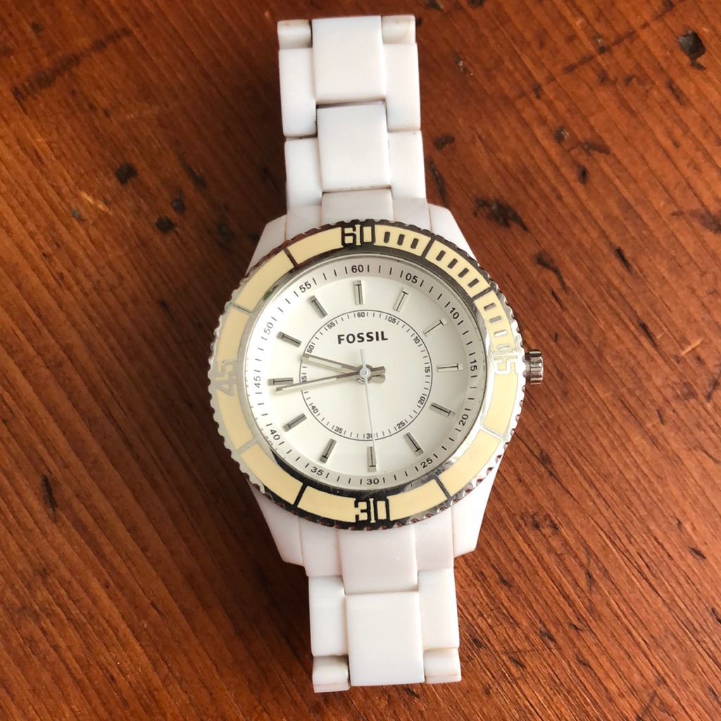 Fossil White Ceramic Watch With Gold Accent Bezel